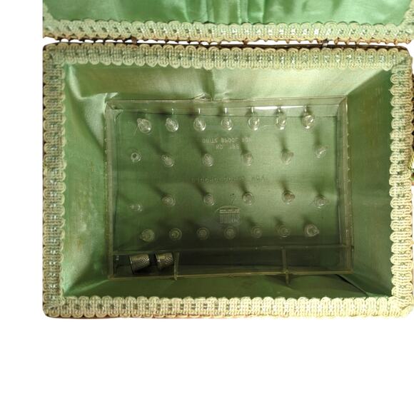 Vintage Woven Sewing Basket with Insert Seafoam Green Satin Lining - Picture 10 of 16